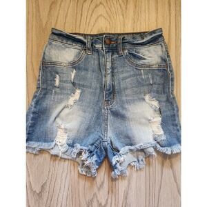 Fashion Nova Junior's Distressed Cut Off‎ Size Medium AP Blue